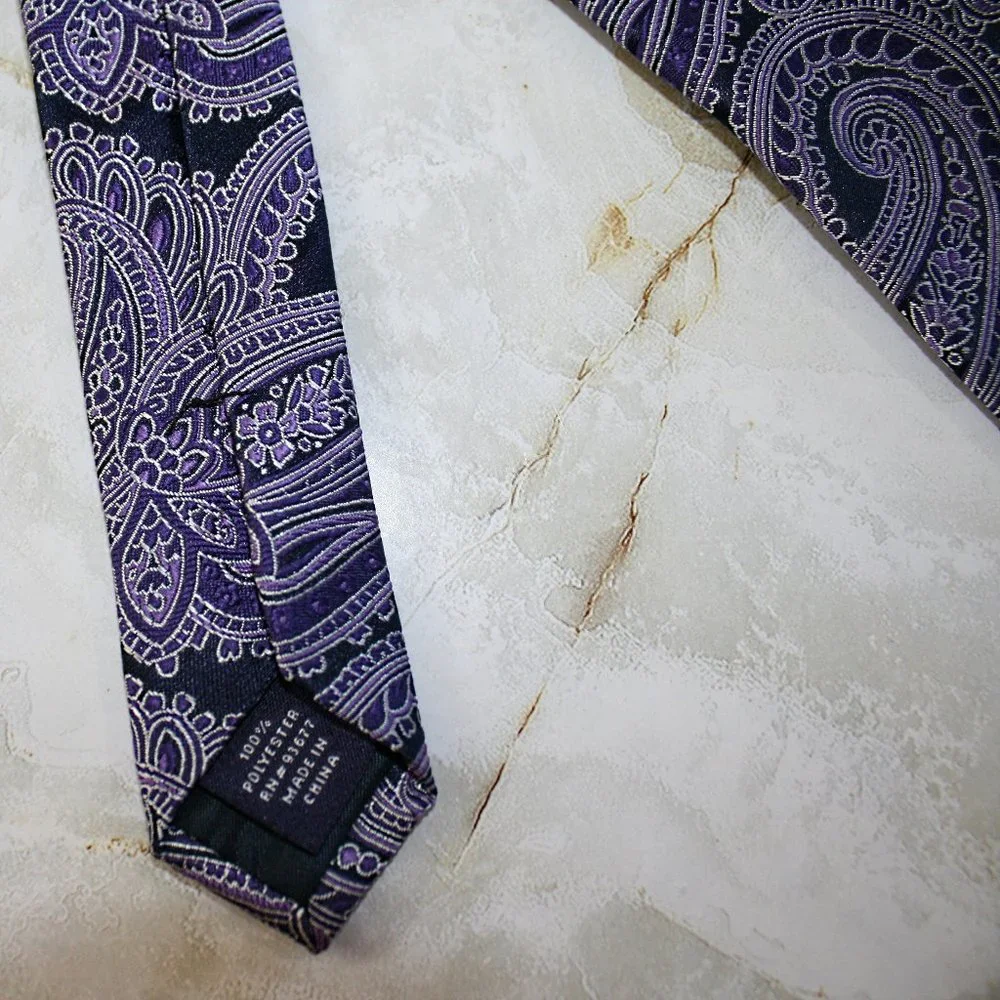 JC PENNY Neck Tie Men's Purple Lilac Paisley Brocade Necktie Accessory